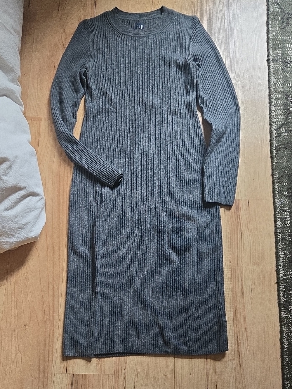 GAP Ribbed Long Sleeve Knit Midi Dress - Gray